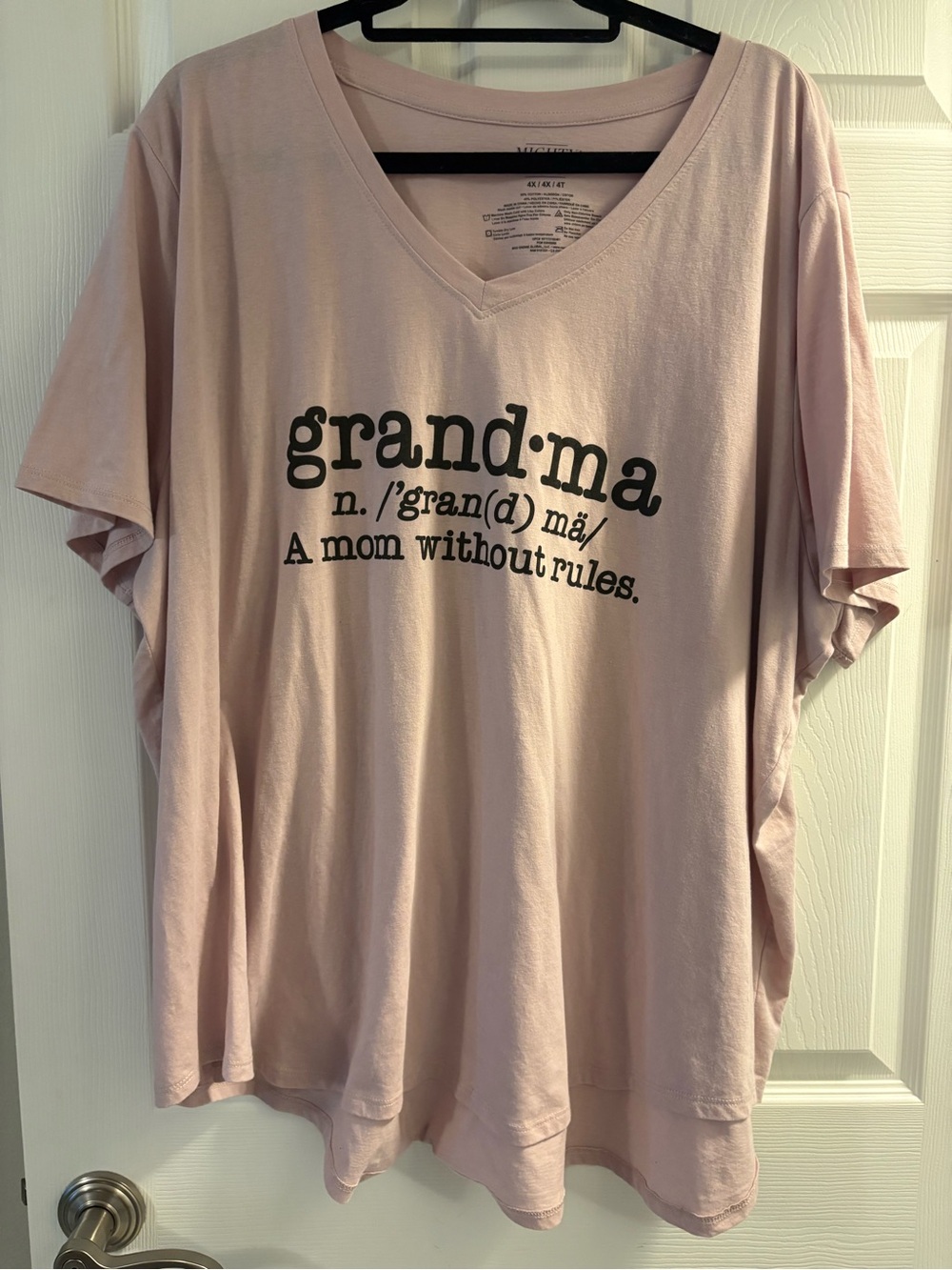 Mighty Fine Light Pink "grand·ma" V‑Neck Graphic Tee